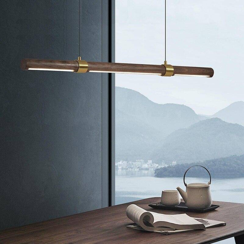 Suspension design LED avec tube allongé en bois style Creative