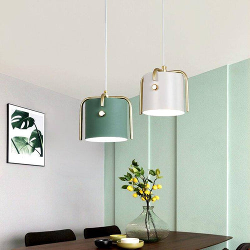 pendant light LED design with lampshade colored metal cylinder Nordic