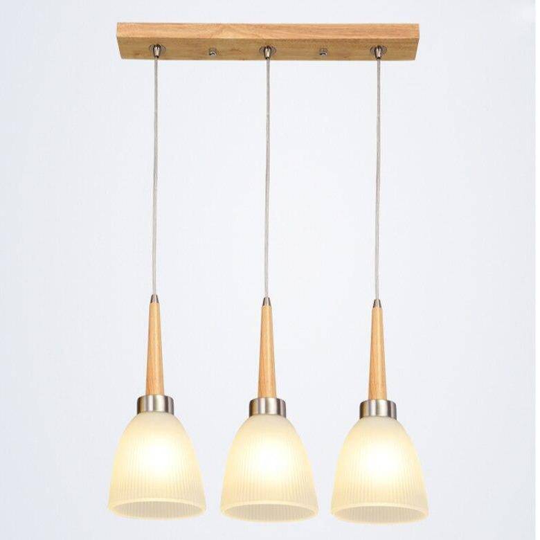 Lámpara de suspensión design LED de madera con pantalla de cristal redondeada Creative