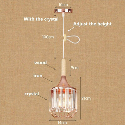 Suspension rétro LED en métal rose gold et verre cristal - vue 3 sur 3