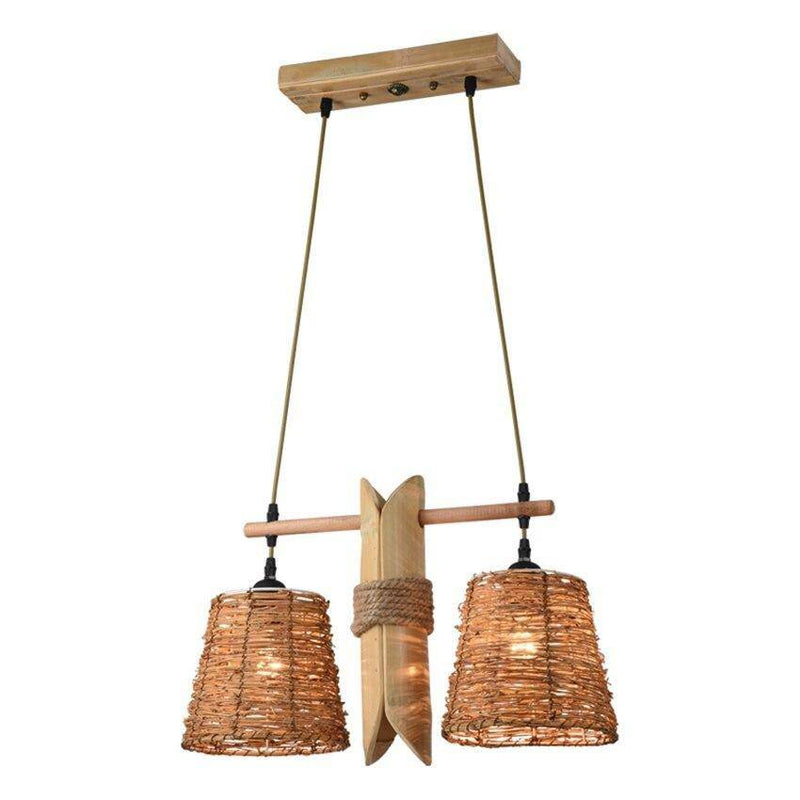 pendant light rustic LED with two rattan shades
