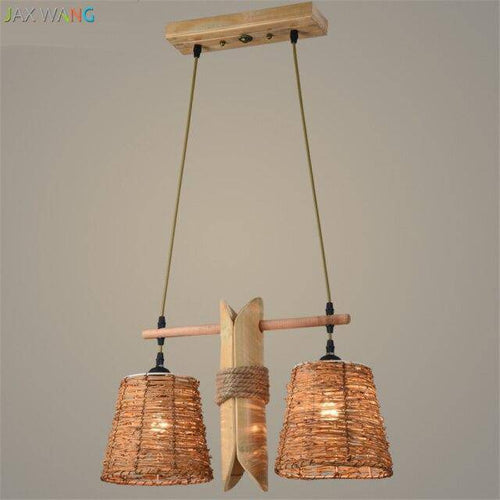 pendant light rustic LED with two rattan shades