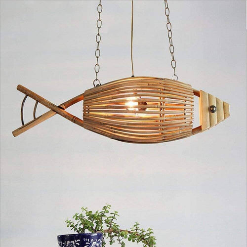 Lámpara de suspensión Novedosa impresión de peces de bambú con LED
