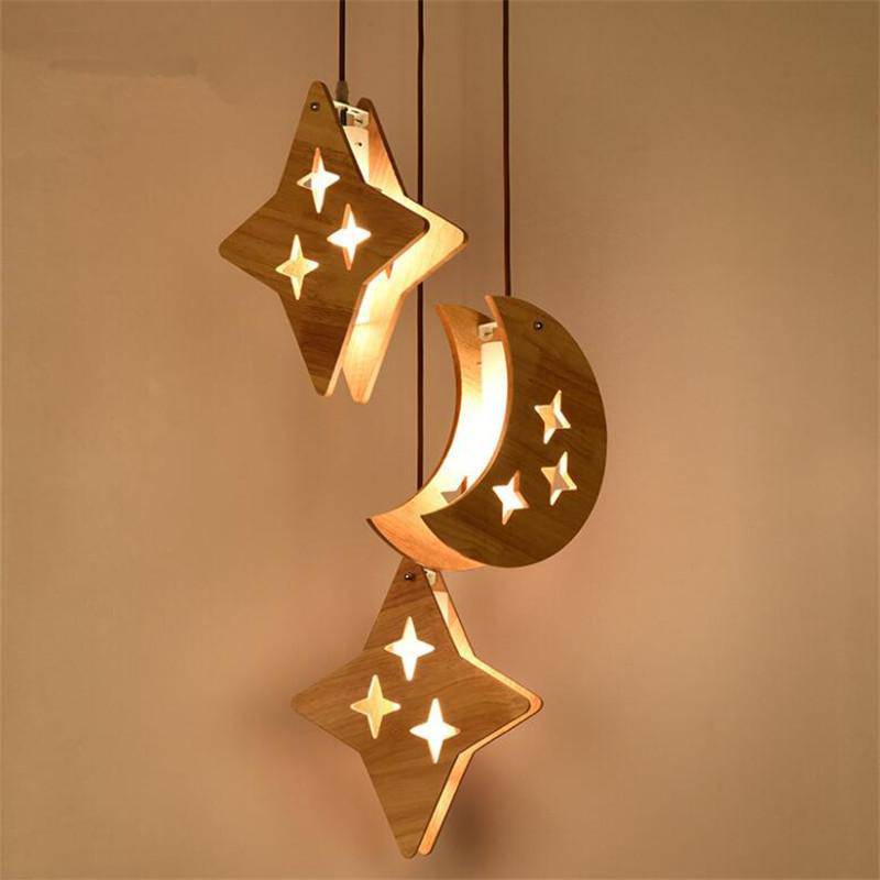 pendant light LED stars and wooden moons