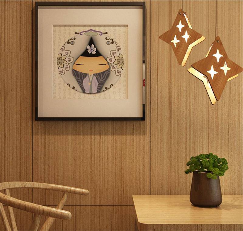 pendant light LED stars and wooden moons