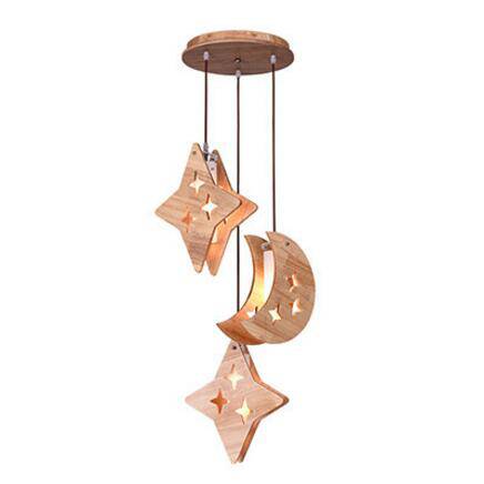 Suspension LED en forme d'étoiles et lunes en bois - vue 6 sur 7