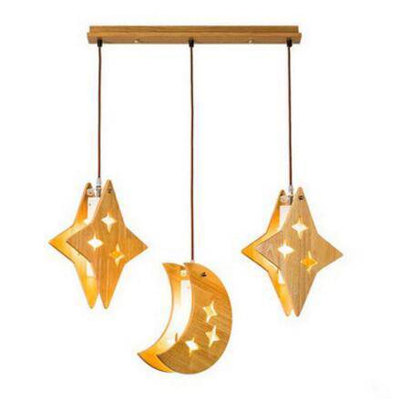 pendant light LED stars and wooden moons