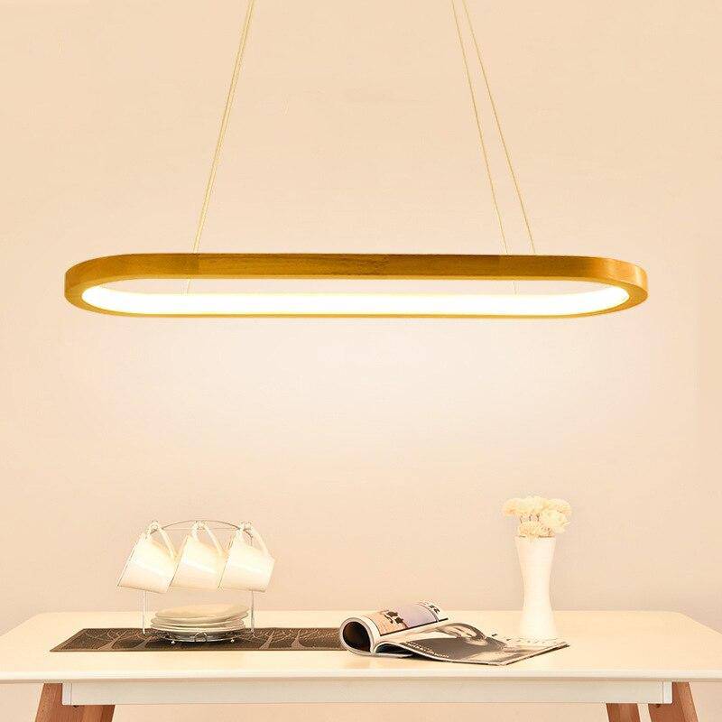 Lustre design LED avec anneaux en bois style Nordic