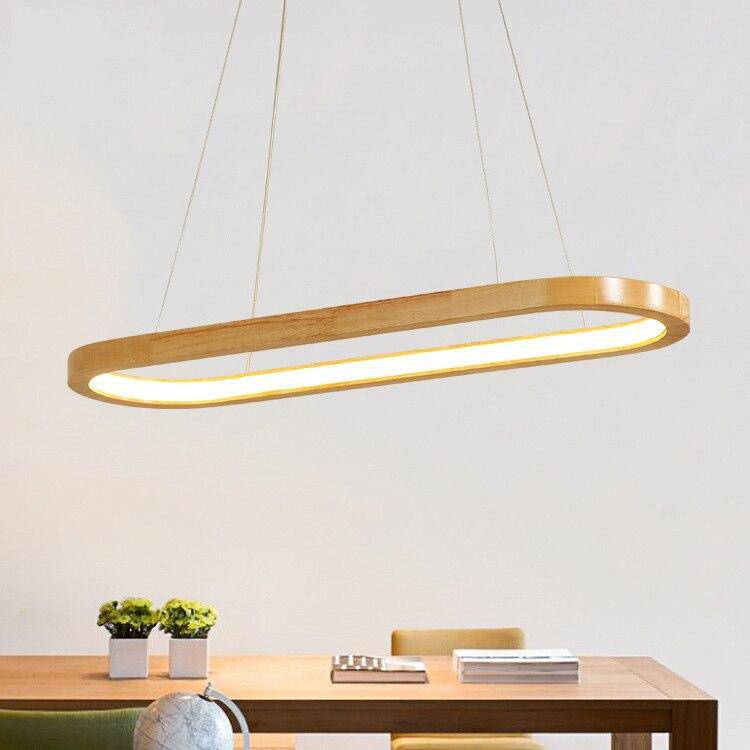 Lustre design LED avec anneaux en bois style Nordic