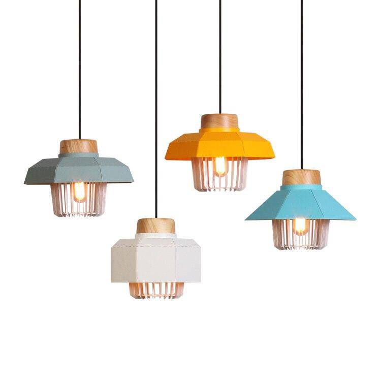 pendant light LED design with lampshade metal cage colorful Loft