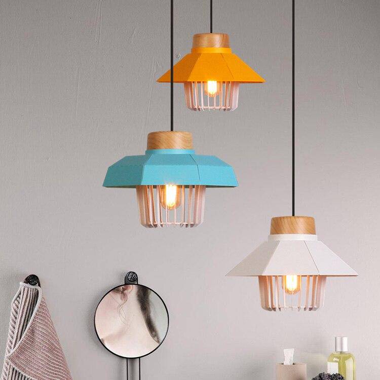pendant light LED design with lampshade metal cage colorful Loft