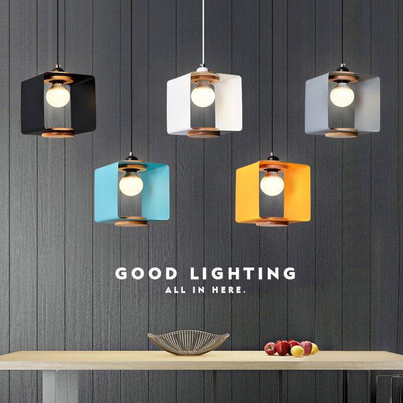 pendant light LED design with colored metal cube Loft