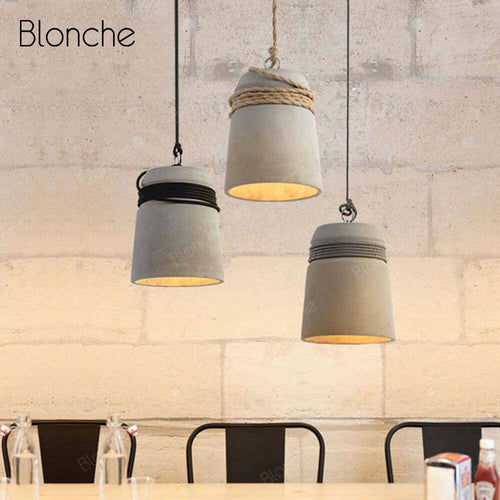 Suspension design à LED avec abat-jour en ciment et corde rustique - vue 6 sur 7