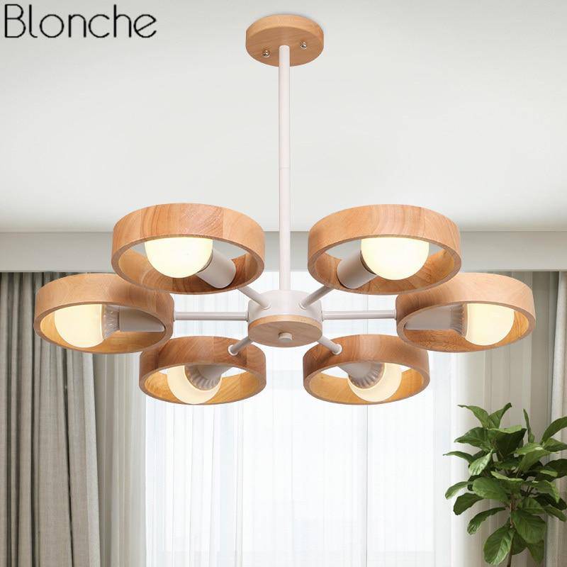 Lustre moderne à LED avec disque en bois style Japan