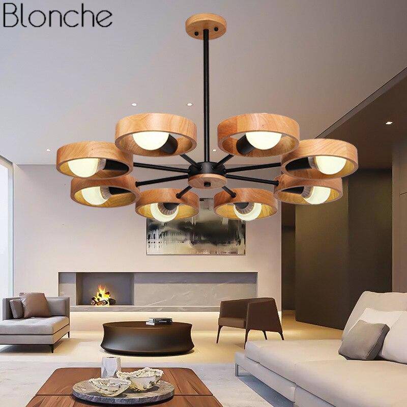 Modern LED chandelier with wooden disc Japan style