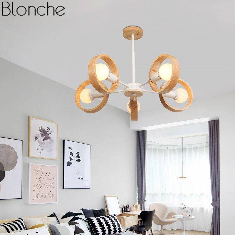 Modern LED chandelier with wooden disc Japan style