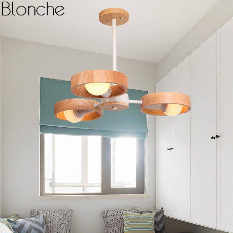 Modern LED chandelier with wooden disc Japan style