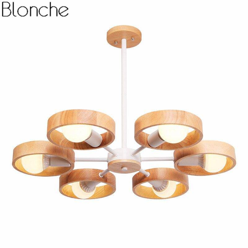 Lustre moderne à LED avec disque en bois style Japan