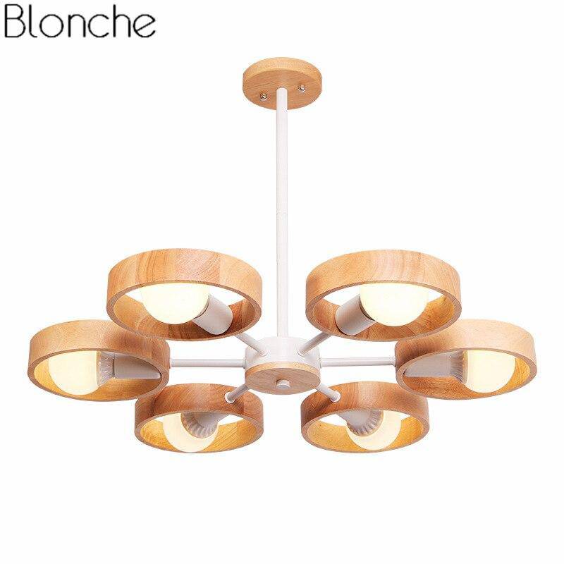 Modern LED chandelier with wooden disc Japan style