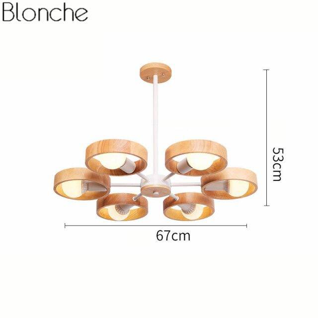 Modern LED chandelier with wooden disc Japan style