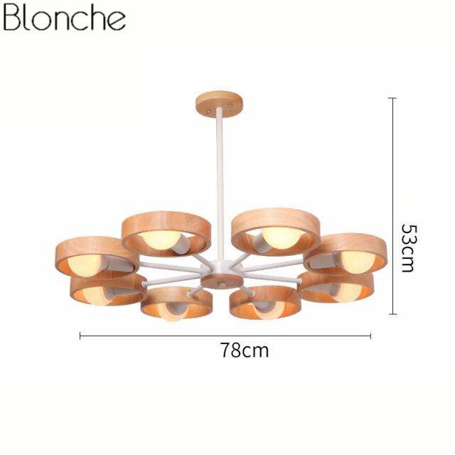 Modern LED chandelier with wooden disc Japan style