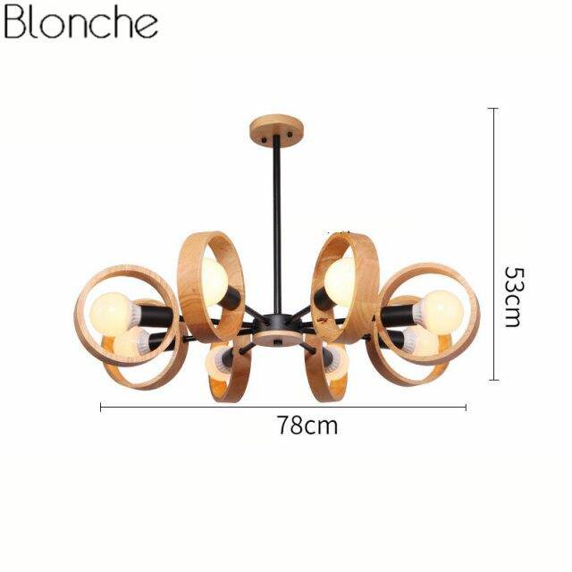 Modern LED chandelier with wooden disc Japan style