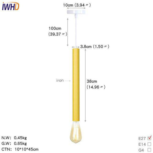 Suspension LED cylindre coloré avec lampe apparente