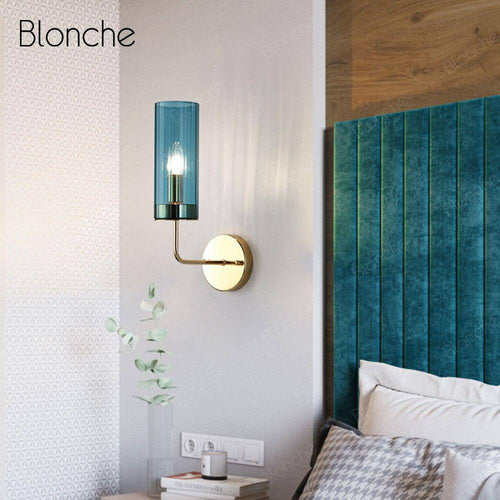 Applique murale design cylindrique en verre et base dorée - vue 5 sur 9