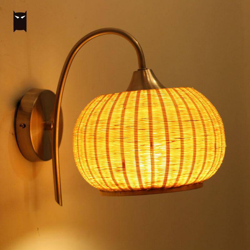 Applique murale en rotin LED avec abat-jour arrondi Sconce
