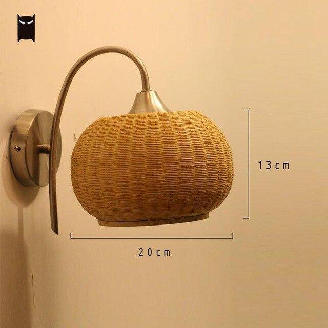 Applique murale en rotin LED avec abat-jour arrondi Sconce