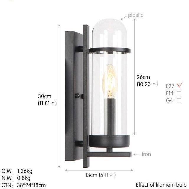 Aplique LED metálico retro con bombilla de cristal de estilo industrial