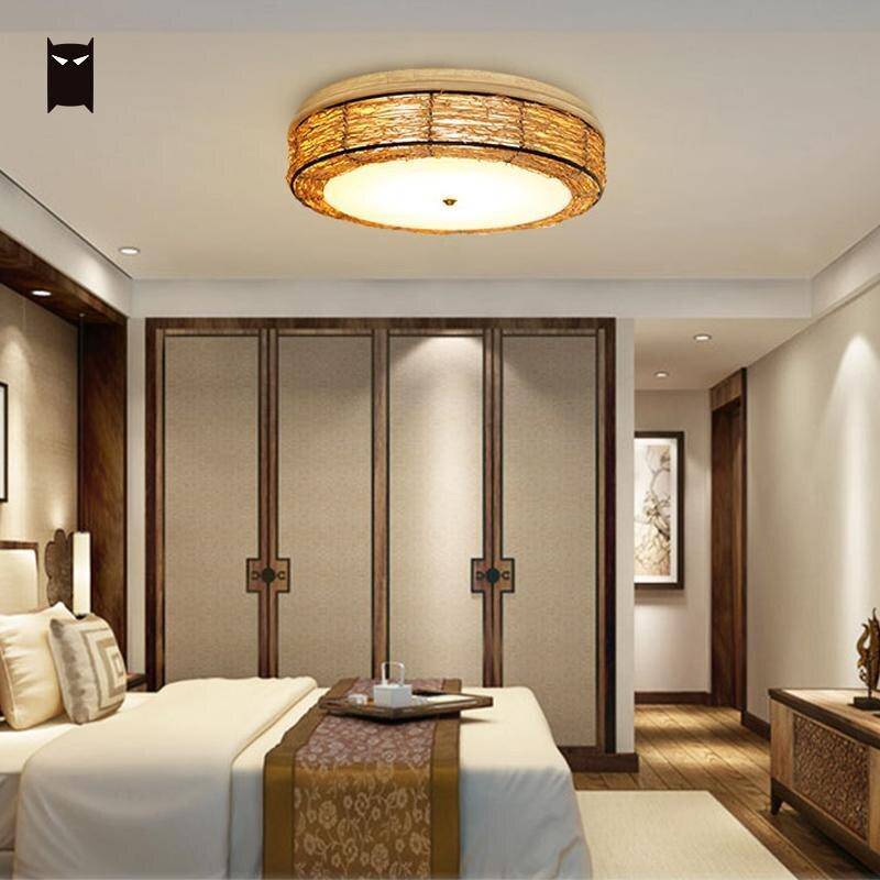 Round LED Wicker Ceiling Light Rattan