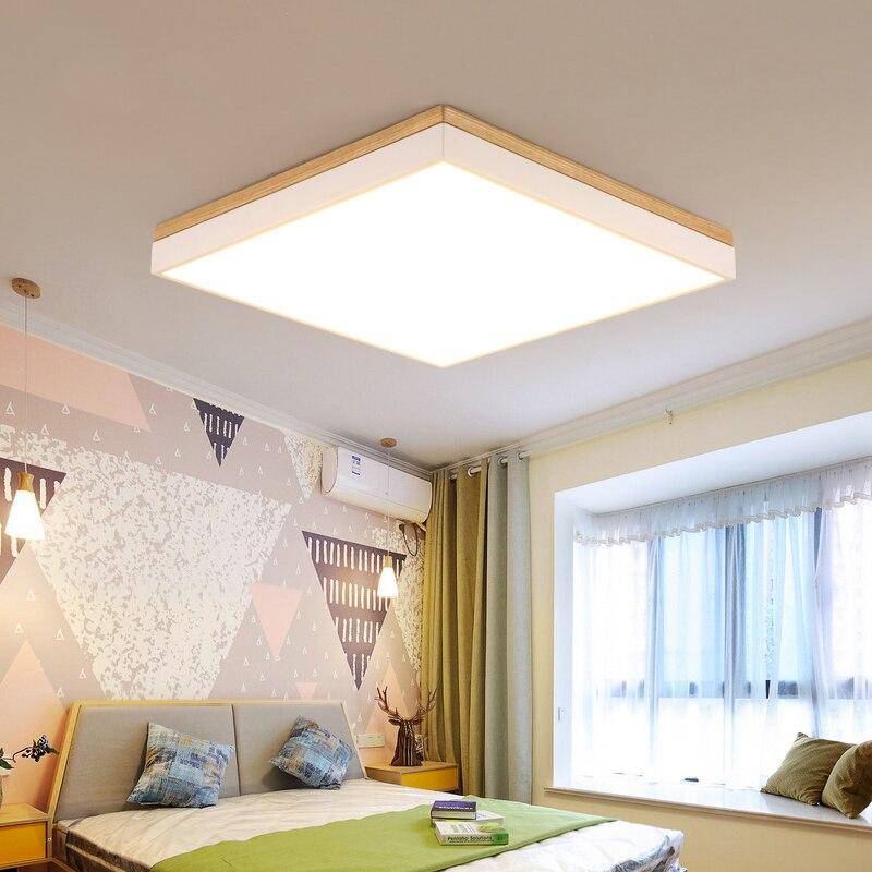 Rectangular wood and metal LED ceiling light Illumination