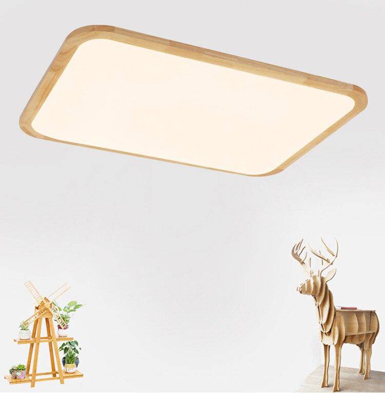 Plafonnier en bois à LED rectangle à bords arrondis