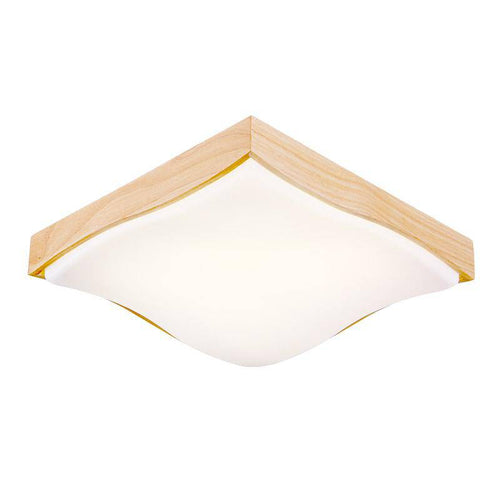 Square wooden LED ceiling light with wave