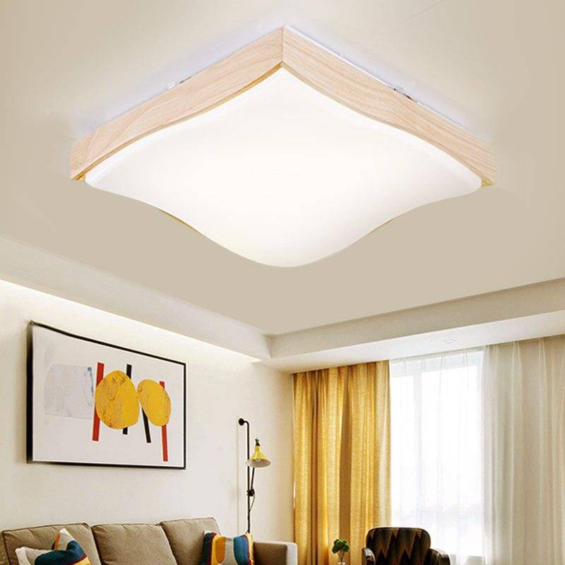 Square wooden LED ceiling light with wave