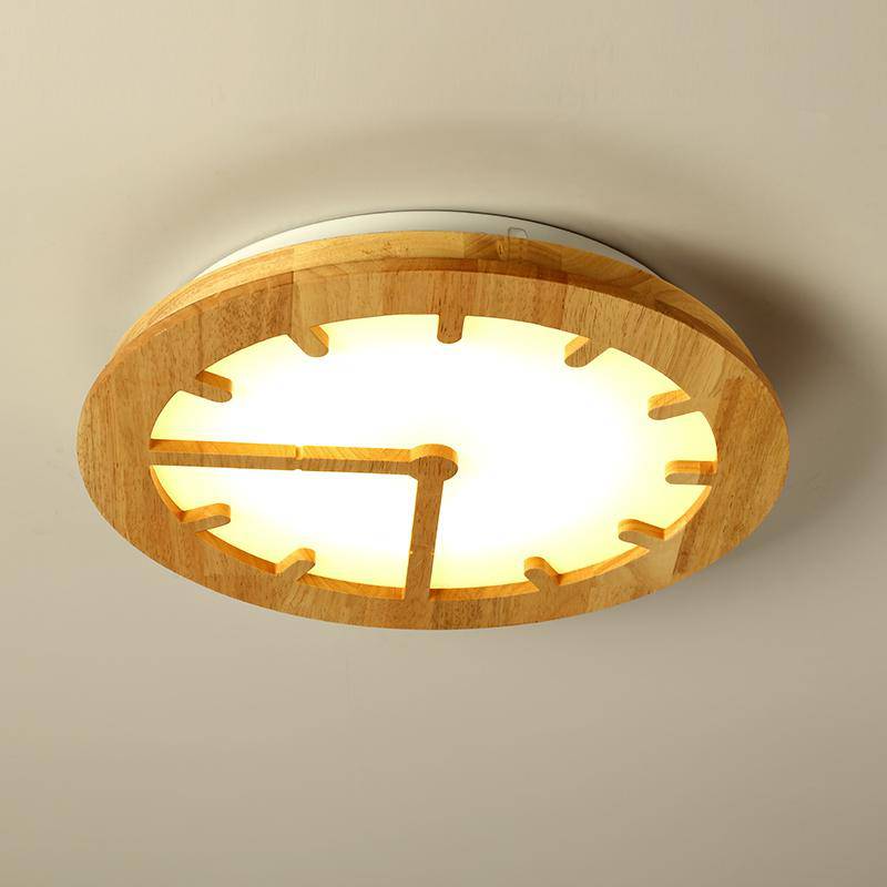 Plafonnier LED horloge en bois