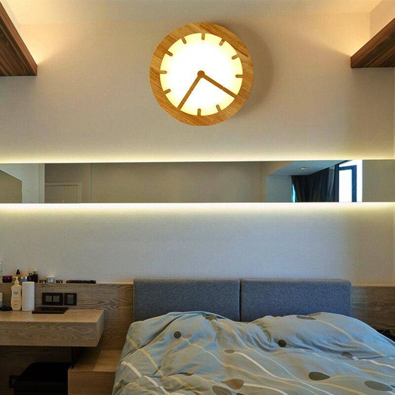 Plafonnier LED horloge en bois