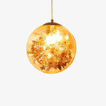 Suspension design LED boule en verre avec feuilles chromées intérieur