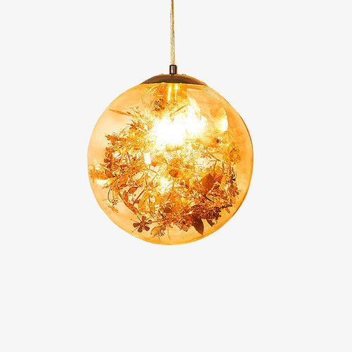 Suspension design LED boule en verre avec feuilles chromées intérieur