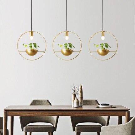 Suspension design LED ronde doré avec pot de fleur - vue 4 sur 5