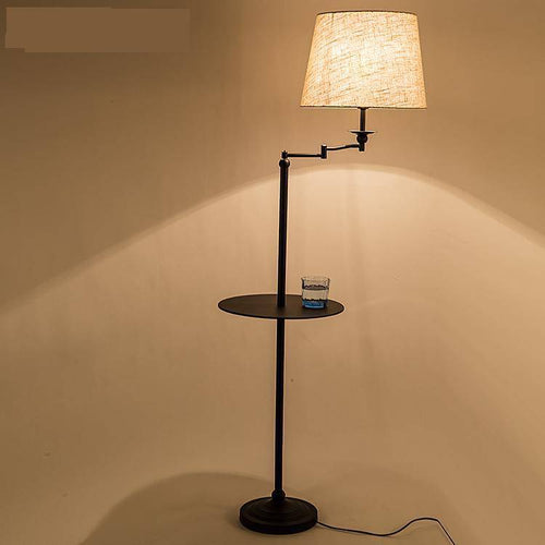 Lámpara de pie con mesa y pantalla de tela Vertical