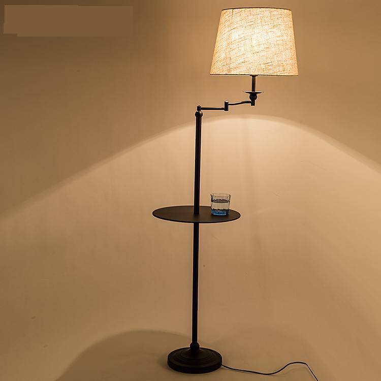 Floor lamp with table and lampshade in Vertical fabric