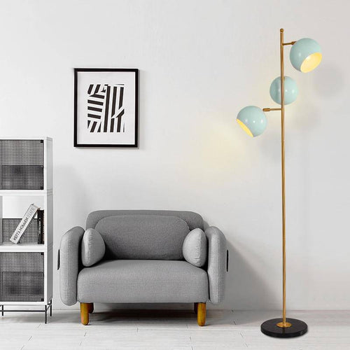 Floor lamp LED gold with three turquoise lights