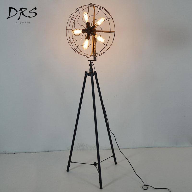 Floor lamp industrial style tripod with 5 lamps in cage