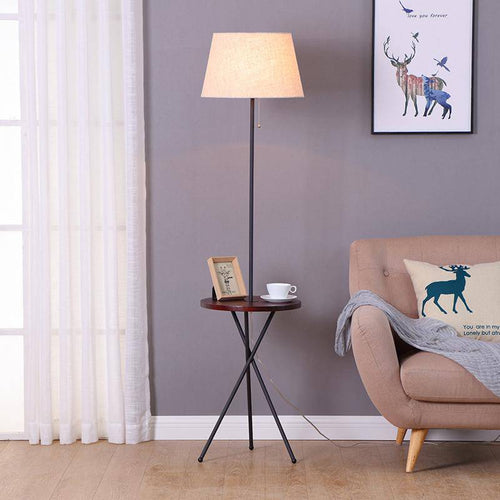Floor lamp LED with table with lampshade in Coffee fabric