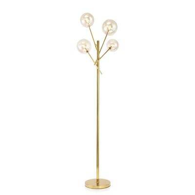 Floor lamp gold LED design with rotated glass branches and balls