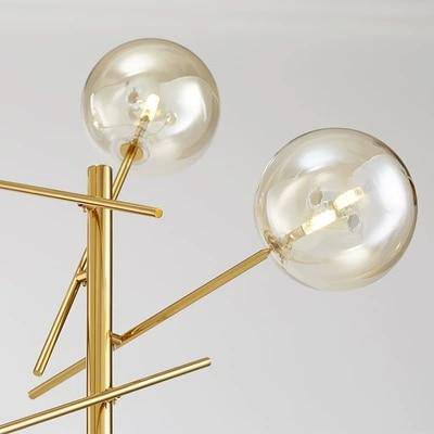Floor lamp gold LED design with rotated glass branches and balls