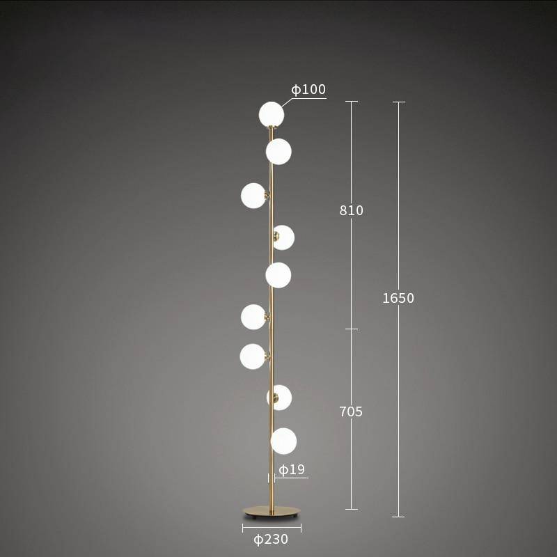 design Lámpara de pie LED con varias bolas de cristal Cabeza