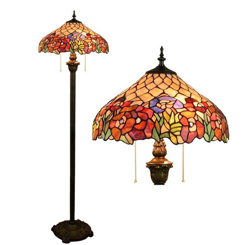 Lampadaire tiffany avec abat-jour en verre vitrail multicolore Lighting